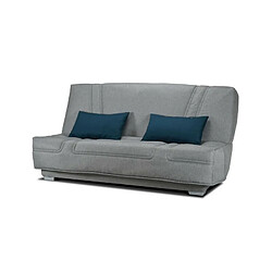 Avis Gruhier COMFORT BULTEX Banquette clic-clac - 3 places - Tissu gris + Coussins deco bleu - L193 x