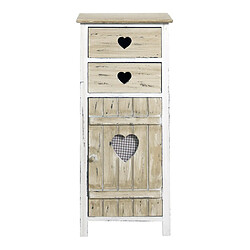 Mobili Rebecca Armoire Commode 2 Tiroirs 1 Port Bois Beige Shabby 84x37x30