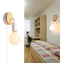 Stoex Lampe Murale Rétro E27 Applique Murale Vintage Blanc Applique Murale en Bois de Fer Pour Chambre À Coucher, Chevet D'Hôtel (Avec Prise Ue)