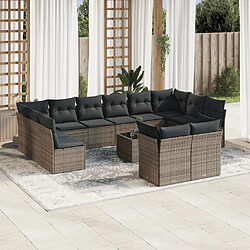 Maison Chic Salon de jardin avec coussins 13 pcs | Ensemble de Table et chaises | Mobilier d'Extérieur gris résine tressée -GKD29920