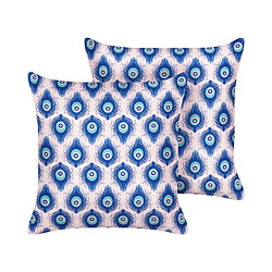 Beliani Lot de 2 coussins de jardin à motif de paon bleu et rose 45 x 45 cm CERIANA