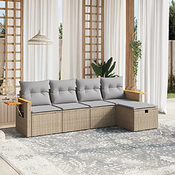 vidaXL Salon de jardin avec coussins 5pcs mélange beige résine tressée 