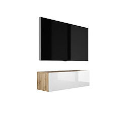 3XELIVING Meuble TV suspendu, D: l : 100 cm, H : 34 cm, P : 32 cm CHÊNE WOTAN/BLANC BRILLANT 