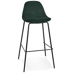 Alterego Tabouret de bar 'FENTON' en velours vert et pied en métal noir