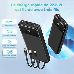 VANWIN Batterie Externe 20000mAh 22.5W Power Bank PD 20W USB C Charge Rapide avec Lampe de Poche, Chargeur Portable Les pour iPhone 15 14 13 12 11 Pro Samsung Huawei iPad-Noir