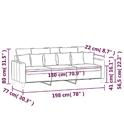 vidaXL Canapé à 3 places Rouge bordeaux 180 cm Velours pas cher