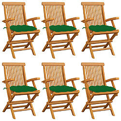 vidaXL Chaises de jardin avec coussins vert lot de 6 Bois teck massif 