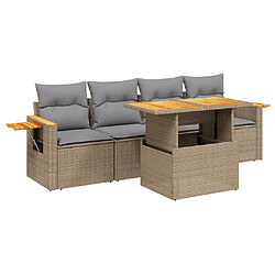 vidaXL Salon de jardin avec coussins 5 pcs beige résine tressée