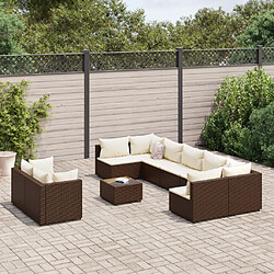 vidaXL Salon de jardin 10 pcs avec coussins marron résine tressée