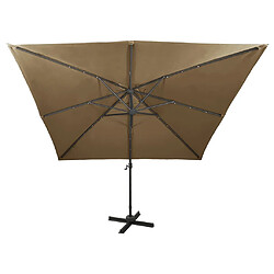 Avis vidaXL Parasol de jardin en porte-à-faux et mât et lumières LED taupe