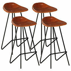 vidaXL Tabourets de bar lot de 4 marron cuir véritable 