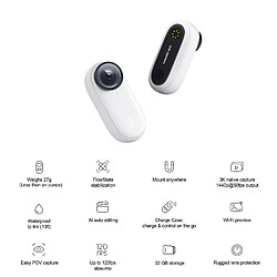 Avis Universal 360 Go 2 Caméras d'action minuscules et puissantes 1440p 50fps Caméras d'action IPX8 4M étanches, fluides et stables Caméras d'action(blanche)