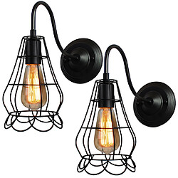 Stoex Lot de 2 Appliques Murales Industrielle Vintage Intérieure Cage en Métal Fer Noir Suspension luminaire pour Salon Chambre Café Bar