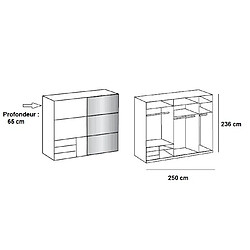 Inside 75 Armoire coulissante LISBETH 1 porte chêne 1 miroir 3 tiroirs 250 x 236 cm hauteur