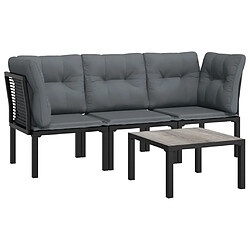 vidaXL Salon de jardin 4 pcs noir et gris résine tressée