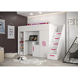 Abiks Meble PARTY 14 Lit superposé 247/165/120 (blanc/blanc/rose)