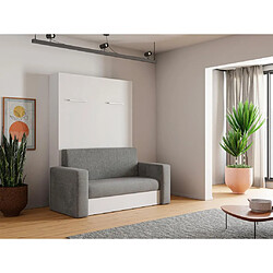 Vente-Unique Lit escamotable canapé 140 x 200 cm - Ouverture verticale manuelle - Blanc et gris - VACIALA II