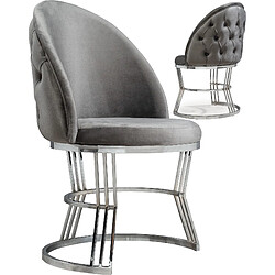 Vivenla Lot de 2 chaises de salle à manger design avec capitonnage à l'arrière revêtement en velours gris foncé et piètement en acier inoxydable argenté collection JAVED