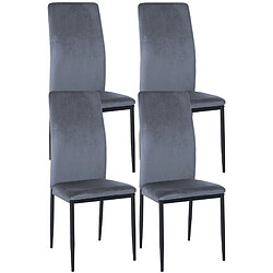 Decoshop26 Lot de 4 chaises de salle à manger design simple en tissu velours gris clair cadre en métal noir CDS10396