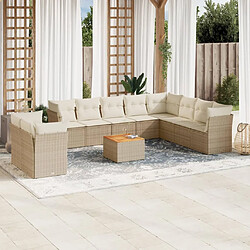 vidaXL Salon de jardin 11 pcs avec coussins beige résine tressée 