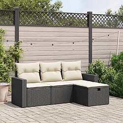 vidaXL Salon de jardin 4 pcs avec coussins noir résine tressée 