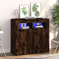 Maison Chic Buffet commode,console avec lumières LED pour rangement chêne fumé 80x35x75 cm -MN38293