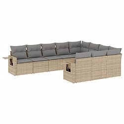 vidaXL Salon de jardin avec coussins 10 pcs beige résine tressée