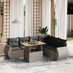 vidaXL Salon de jardin avec coussins 7 pcs gris résine tressée