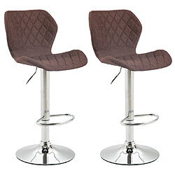 Decoshop26 Lot de 2 tabourets de bar avec coutures décoratives en forme de losanges en tissu marron et métal chromé 10_0004114