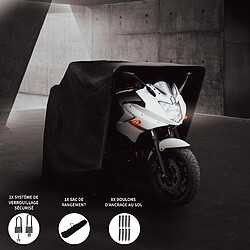 Monstershop Tente à Moto Universelle Pliable Tente à Moto Universelle Pliable Housse de Protection Tissu Imperméabkle & Anti-UV Noire Rangement Garage Extérieur Bécane Motoguard Imperméable [2 Cadenas + Fixations au Sol INCLUS]