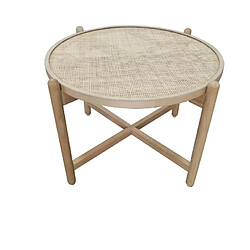 Pegane Table basse en bois de paulownia et rotin coloris naturel - diamètre 66 x hauteur 45 cm