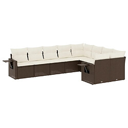 vidaXL Salon de jardin avec coussins 9 pcs marron résine tressée