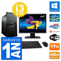 PC Tour Lenovo M91p Ecran 22" Intel i3-2100 RAM 4Go Disque 1To Windows 10 Wifi · Occasion 