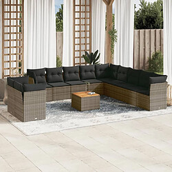 Maison Chic Salon de jardin avec coussins 12 pcs, Ensemble Tables et chaises de jardin, gris résine tressée -GKD190176