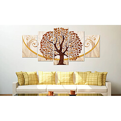 Decoshop26 Tableau toile de décoration murale impression premium en 5 parties sur châssis en bois motif Arbre doré de l'amour 100x50cm 11_0013903