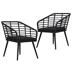 vidaXL Chaises de jardin lot de 2 avec coussins Résine tressée Noir