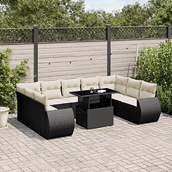 vidaXL Salon de jardin 10 pcs avec coussins noir résine tressée 