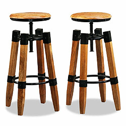 Helloshop26 Lot de deux tabourets de bar design chaise siège bois de manguier massif et acier 1202154