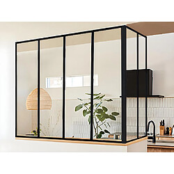 Vente-Unique Verrière d'angle atelier en aluminium thermolaqué - L120 x L60 x H130 cm - Noir - BAYVIEW