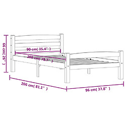 vidaXL Cadre de lit Marron miel Bois de pin massif 90x200 cm pas cher