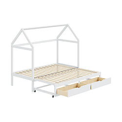 ComfortXL Lit gigogne pour enfants avec tiroirs, 90/180 x 190 cm, bois de pin, blanc