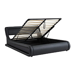 Avis Vente-Unique Lit coffre 160 x 200 cm - Avec LEDs - Simili - Noir + Matelas - IRIS II