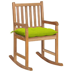 vidaXL Chaise à bascule avec coussin vert vif Bois de teck solide