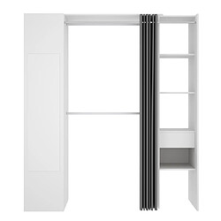 Acheter Pegane Armoire dressing avec 1 colonne + miroir + rideau coloris blanc - Longueur 177 x Profondeur 52 x Hauteur 205 cm