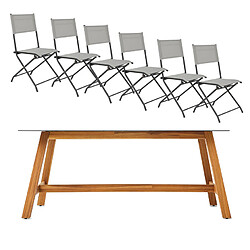 Table et chaises de jardin Babor - BOCARNEA - 6 places 7 pièces - Table en verre effet Mosaïque 180 cm