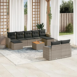 Maison Chic Salon de jardin avec coussins 10 pcs, Ensemble Tables et chaises de jardin, gris résine tressée -GKD194419