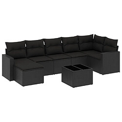 vidaXL Salon de jardin 8 pcs avec coussins noir résine tressée