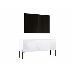 3XELIVING Meuble TV en couleur Blanc mat / Blanc brillant avec pieds droits en noir, D: l : 100 cm, H : 52 cm, P : 32 cm