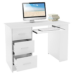 Bureau avec trois tiroirs, trois étagcres et clavier coulissant 110x49x75 cm Blanc en bois ML-Design