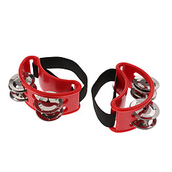 1 paire de mini percussions de tambourin à pied avec des jingles en acier à double rangée rouge